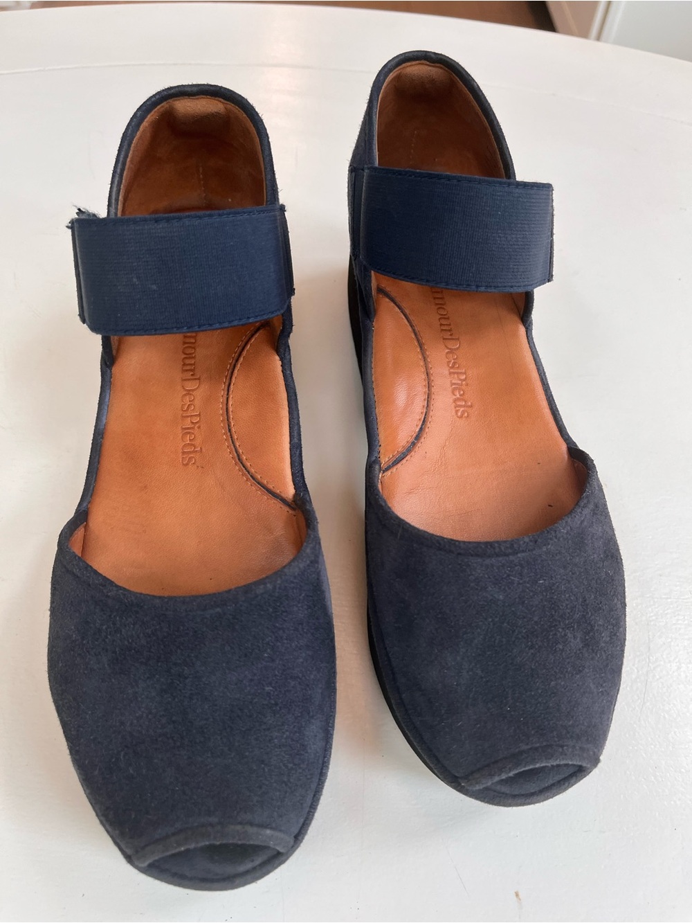 L’AmourDesPieds Women’s Navy Suede Mary Jane Slip-On Shoes with Velcro Strap